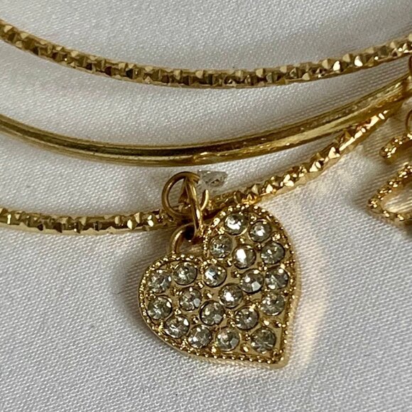 3 Gold Tone Bangle Bracelets with BLESSED Cross Heart Charms - Picture 5 of 7